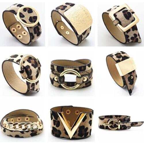 Classic Trendy Round Circle Snake Leather Leopard Bracelets Women Fashion Girl Bangle Female Jewelry New Design Geometric