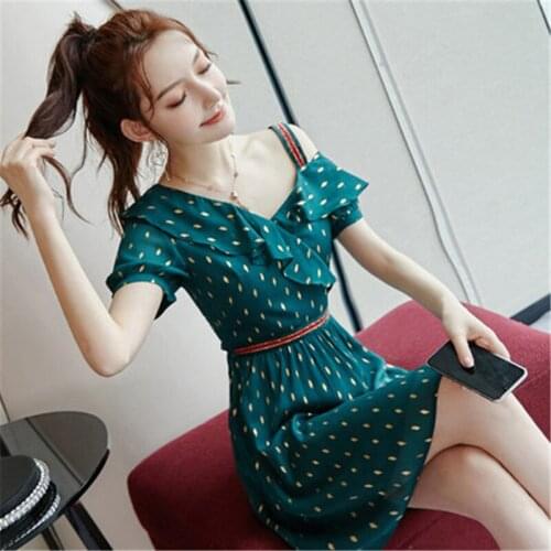 2020 new Elegant Summer Dress mature style Womens Clothing light mature style sexy off shoulder French slim Dress M398