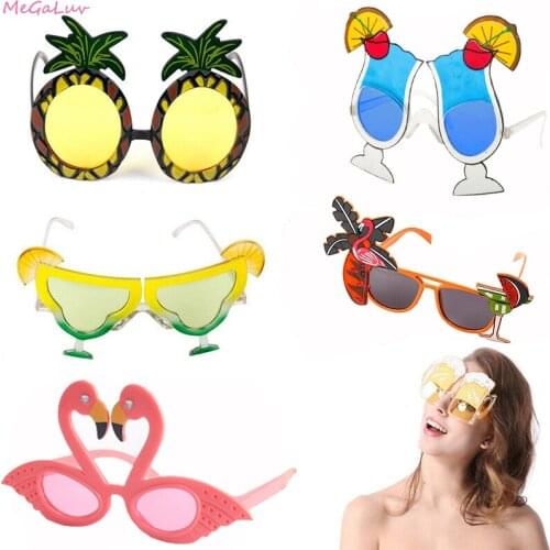 1Pair Beach Hawaii Party Sunglasses Pineapple Flamingo Sunglasses Hawaiian Tropical Glasses Decoration Summer Luau Party Event