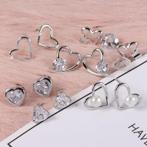 1 Pair Silver Color LOVE Heart-shaped Peach Earrings Stud For Women Ear Jewelry Simple Korean Girls Jewelrys Fashion Gifts