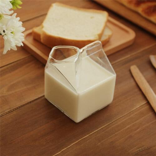 1 piece 250ML Half Pint Milk Carton Style Creative Mini Creamer Jug Glass Milk Mug
