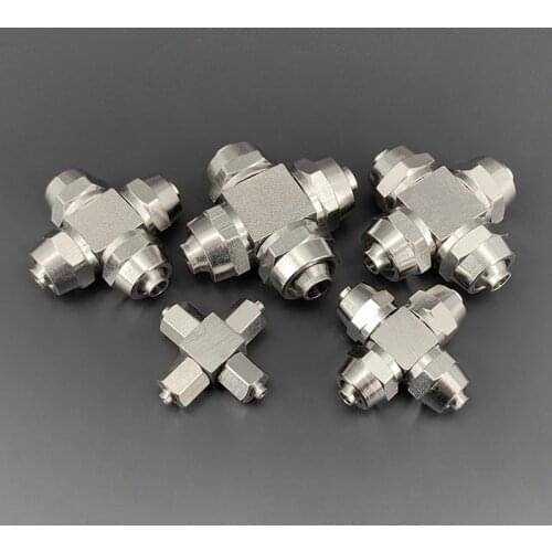 1PCS PZA-4 6 8 10 12mm Quick Twist Connector Cross Type 4 Ways Nickel Plated Brass Pneumatic Fast Push Air Fitting for PU Tube