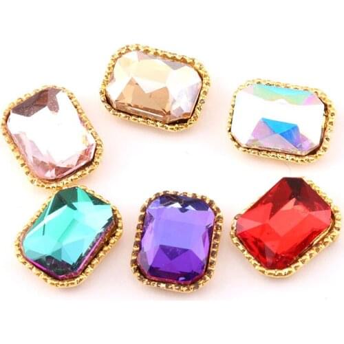 10Pcs AB 3d Nail Art Colorful Charms Rainbow Colors Gems Alloy Gold Flatback Nail Charms Shiny Strass Pendant For Manicure Decor