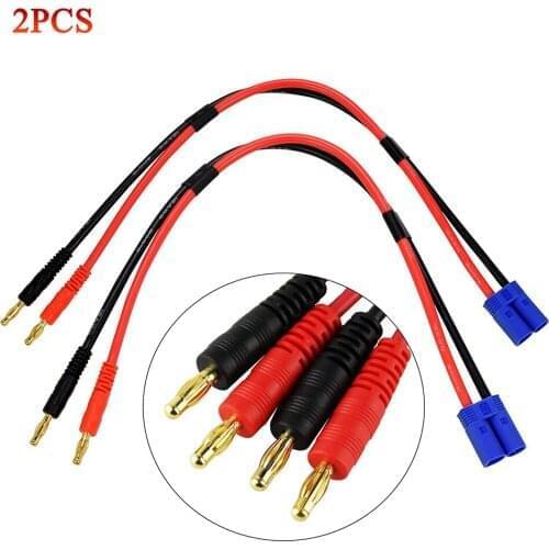 2PCS EC5 Male Connector Plug 4mm Banana Battery Charge Lead Adapter Cable 11.8in 14 / 12 AWG Silicone Wire