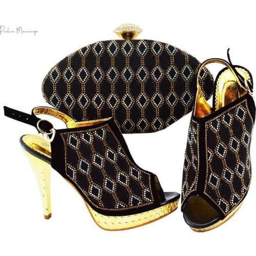 2021 Black Color Nigerian women Shoes and Bags To Match Set Classics Style African Designer Party Shoes and Bag Sets