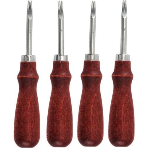 4 Pieces/Batch 1.0/1.2/1.4/1.6mm Handmade Leather Blade Chamfer Sharpening Leather Cutting Tool Wooden Handle Diy Hand Tool