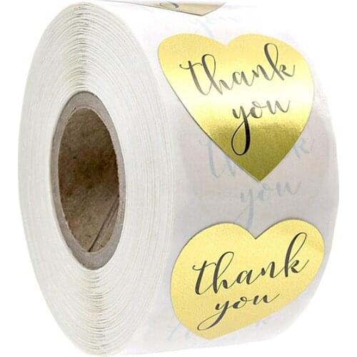 100-500 Pcs 1 Inch, thank you golden heart-shaped sealing label, baking gift card, party, gift wrapping sticker