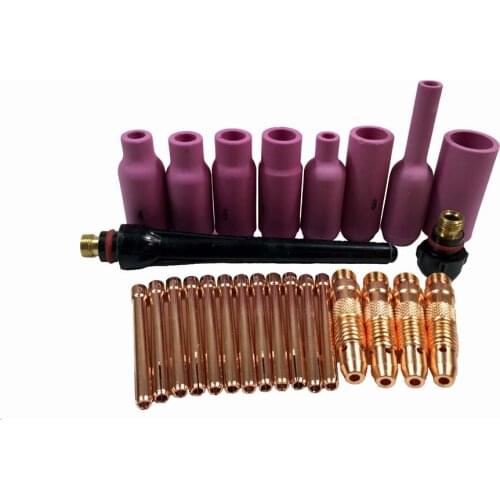 Argon TIG Welding Torch Consumable Tungsten Electrode Collet Body Alumina Nozzle Long Short Cap 26pcs WP18 WP17 WP26 TIG Kits