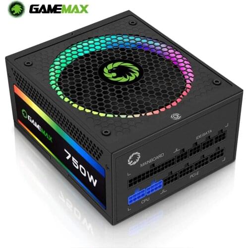 GameMax 750W RGB Power Supply for Coumputer Fully Modular 80 PLUS Gold PSU ARGB LED 24pin 12V PC Power Supplies RGB750-Rainbow