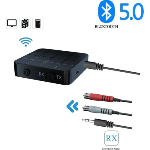 Bluetooth 5.0 Audio Receiver Transmitter 3.5mm AUX Jack RCA USB Dongle Stereo Wireless Adapter with Mic For Car TV PC Headphone