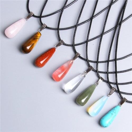 Black Rope Water Drop Natural Tiger Eye Green Agates White Opal Stone Pendant Necklace Jewelry For Women Men Wholesale Party