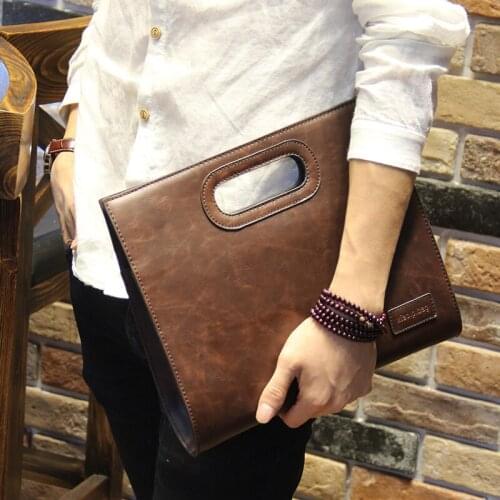 Business Casual Men Leather Designer Handbag High Quality Male Wallet Famous Brand Mens Large Capacity Clutch Bag Brown Black