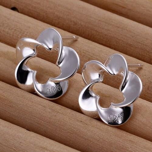 E190 fashion jewelry For Women, 925 jewelry silver plated Twisted Hollow Flower Earrings /LHGPIDHO TDFJWEOJ