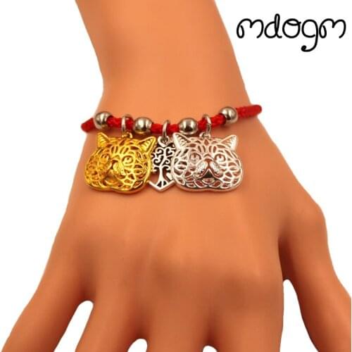 Exotic Shorthair Cat Animal Charm Bracelet For Women Men Couple Love Rope Male Female Pearl Red Heart Black Girls jewelry