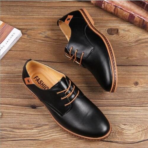 ERRFC Plus Size 13 14 Men Black Casual Leather Shoes Lace Up Brown Trending Oxford Shoes Man Zapatos Hombre Blue Work Shoes Male