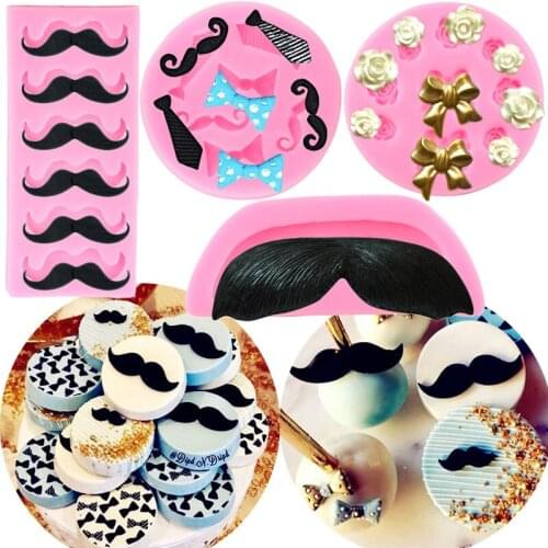 Moustache Tie Bows Silicone Molds Rose Flower Wedding Cupcake Topper Fondant Cake Decorating Tools Candy Clay Chocolate Moulds