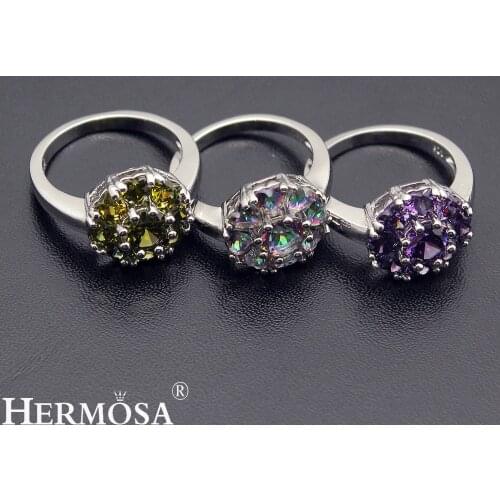 Hermosa Twinkling FlowerAmethyst Peridot Love Jewelry Perfect Lady Gift Rings Size 8# 7# Free Shipping