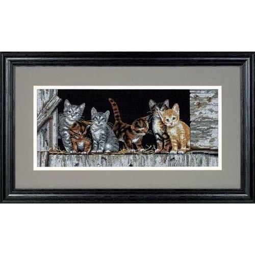 COTTON free delivery top quality lovely counted cross stitch kit six cats kitties at the window Dim 35133