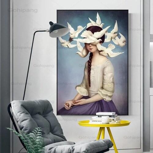 Canvas Painting Sky Peace Dove Pigeon Holy Face Pictures For living room Girls Room Art Pictures Beauty Romantic Wall Art Decor