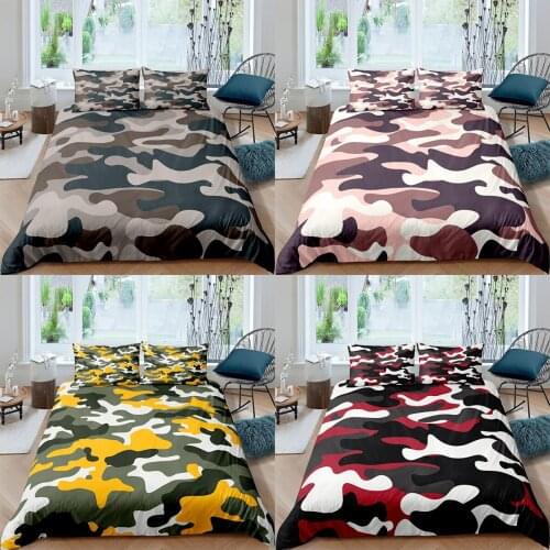 Camouflage Bedding Set Housse De Couette 3D Teens Boys Duvet Cover Set 3pcs Bedspread Cover Queen King dekbedovertrek 220x240
