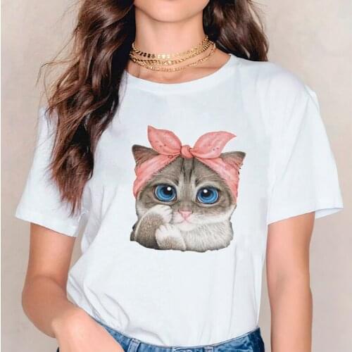 Kawaii Women Tee Printing Short Sleeve Cat Animal 90s Casual Fashion Lady T-shirts Top Womens Graphic Summer Female T-Shirt