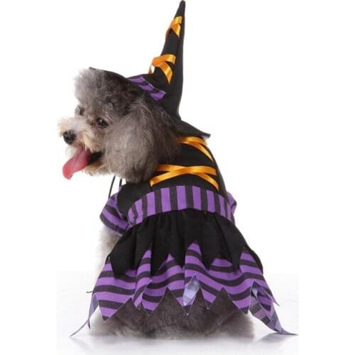 2pcs Pet Halloween Cosplay Costume Funny Striped Wizard Outfits Clothes Set 2-legged Coat Dress And Hat For Dogs