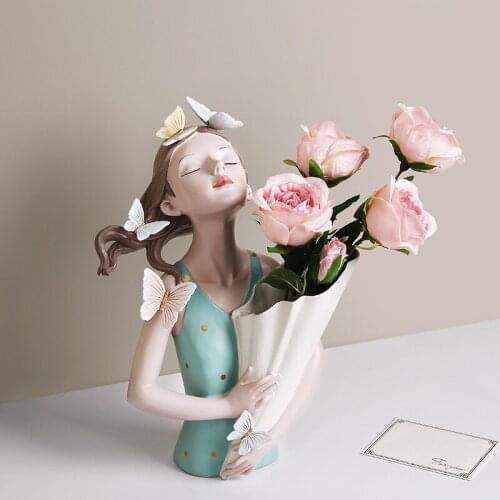 Nordic Style Creative Vase Decoration Home Decor Butterfly Girl Literary Atmosphere Statue Bedroom Decor Valentines Day Gift