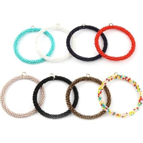 DoreenBeads 3PCs Iron Based Alloy & Glass Beads Pendants Circle Ring Gold Plated Pendants for DIY Jewelry Making 56mm x 53mm