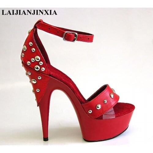LAIJIANJINXIA New rivets with cutout the temptation sandals temptation 15cm ultra high thin heels shoes high-heeled Shoes H-336