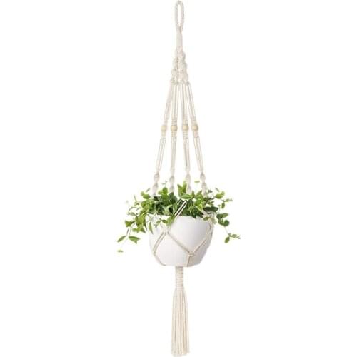 Macrame Plant Hangers Indoor Outdoor Hanging Planter Basket Cotton Rope With Beads 4 Legs 90Cm