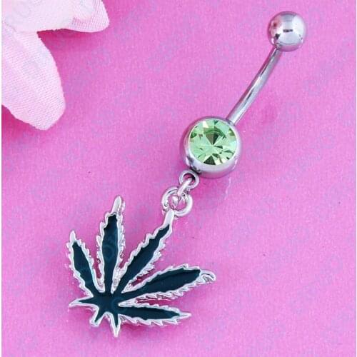 Fashion Belly button ring Maple 14G 316L surgical steel navel bar body piercing jewelry DIRUO