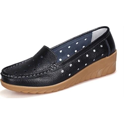 Womens Flat Genuine Leather Shoes Woman Loafers Slip-On Female Flats Moccasins Ladies Driving Shoe Cut-Outs Mother Footwear