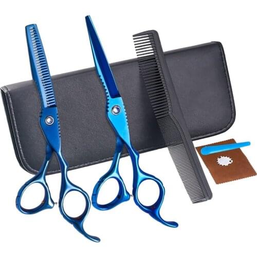 6 Inch Blue Hair Dresser Thinning Cutting Set Barber Shears Scissors Set Hair Cutting Tools
