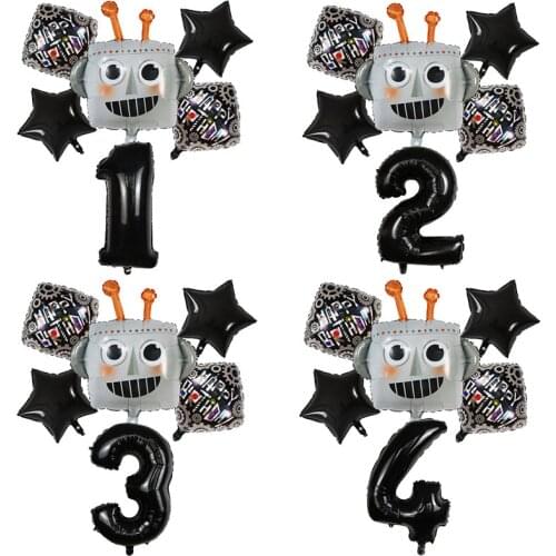 6pcs Pioneer Cartoon Robot Head Foil Helium Balloons Set 30inch Number Air Globos Children Birthday Party Decorations Kids Toys