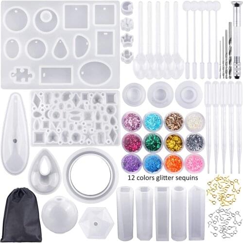98 Pieces Silicone Casting Molds and Tools Set with a Black Storage Bag for DIY Jewelry Craft Making
