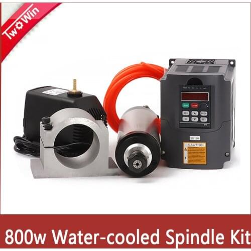 800w Water-cooled Spindle Motor Kit 0.8kw CNC Router Spindle+1.5kw VFD Inverter+65mm Clamp+13pcs ER11 Collet for CNC Router