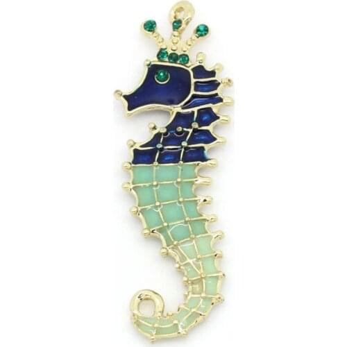 DoreenBeads Retail Charm Pendants Sea Horse Gold color Enamel Light Green & Dark Blue Green Rhinestone 4.9cm x 1.6cm,5PCs