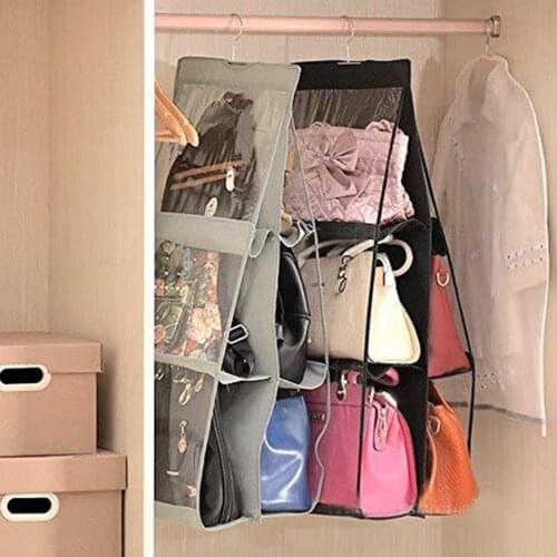 6 Pocket Hanging Bag Organizer Wardrobe Transparent Storage Bag for Handbag Closet Shoes Organizer Door Wall Sundry Hanger