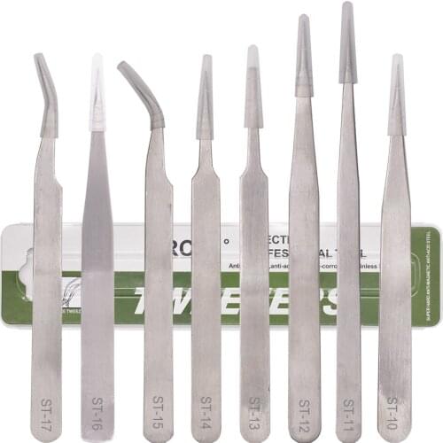 Stainless Steel Tweezers HRC40 ST10 ST-11 ST12 ST13 ST14 ST-15 ST16 ST-17 for DIY Repair Tool 960pcs/lot