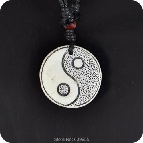 Tai Chi Yin & Yang Resin Carving Pendant Wax Line Necklaces Amulet Lucky Gift Cool Tribal Totem Fashion Jewelry