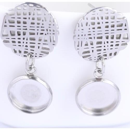 6pcs Stainless Steel Hollow Earring post Findings 10mm Cabochon Earrings Base Setting Blanks Diy Components For Jewelry Making