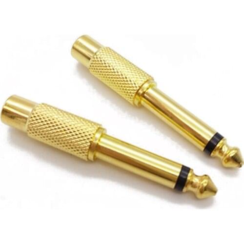 Gold-plated 6.35mm 1/4" Mono Male Plug to RCA Female Jack Audio Adapter Connector TS Audio Converter Plug for Home KTV Use