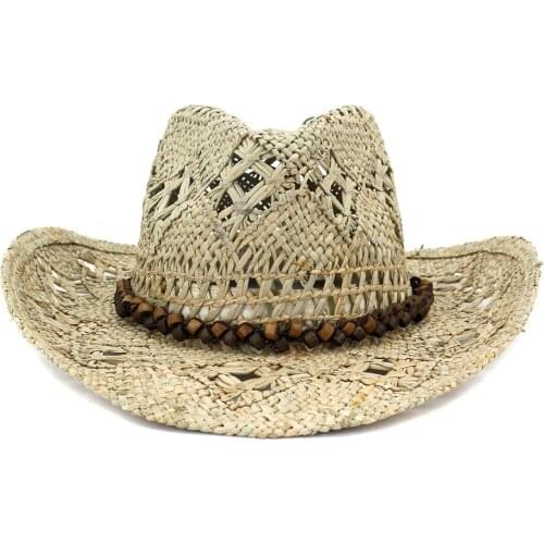 Cowboy Hat Straw Summer Wide Brim Sun Beach Men UV Protection Breathable Holiday Outdoor Cap Accessory