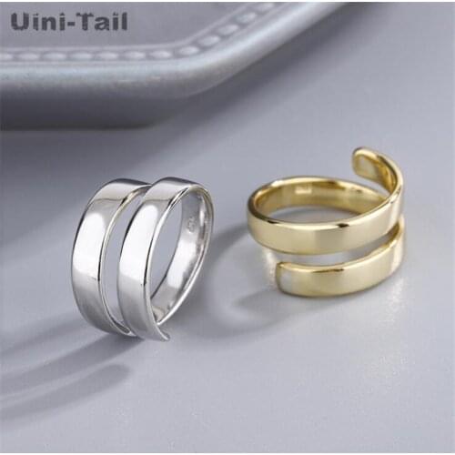 Uini-Tail hot new 925 sterling silver simple double winding smooth open ring fashion dynamic personality trend jewelry JK015