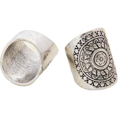 Bohemian Vintage Siver Carved Metal Antique Flower Rings For Women Punk Ethnic Jewelry For Women Girl