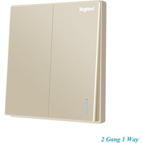 High Quality Elegant Milan Gold Large Panel Wall Switch With Fluorescence 2 Gang 1 Way Single Control Switch
