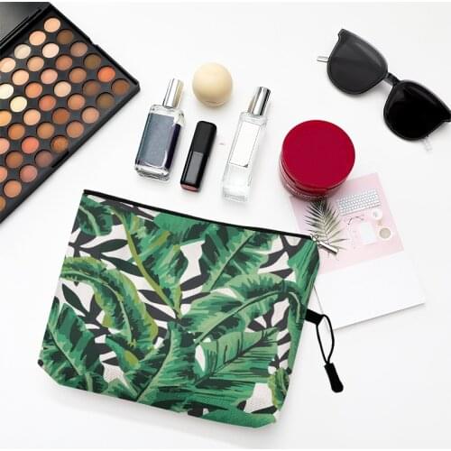 Women Travel Toiletry Bag Organize Tropical Green Plant Leaves Print Cosmetic Bag Lady Portable MakeUp Bag Wash Bag Pouch Kit
