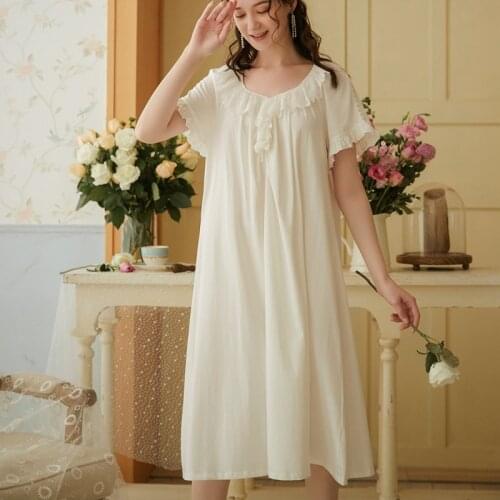 Womens Dress Princess Sleepshirts Vintage Palace Style Lace Embroidered Nightgowns Elegant Nightdress Lounge Sleepwear