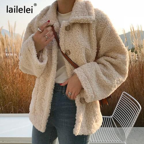 Faux Fur Thick Coat For Women 2021 Autumn Warm Soft Loose Fur Jacket Female Outerwear Button Plush Ladies Casual Winter Overcoat
