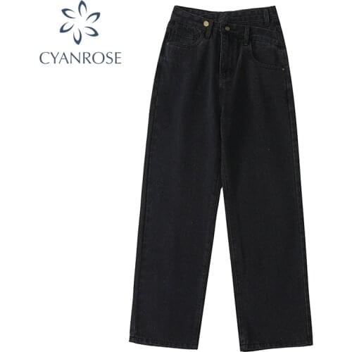 High Waist Jeans Woman 2021 New Wide Leg Female Pants Straight Loose Black Mom Pants Fashion Baggy Boyfriend Jean Women Trousers